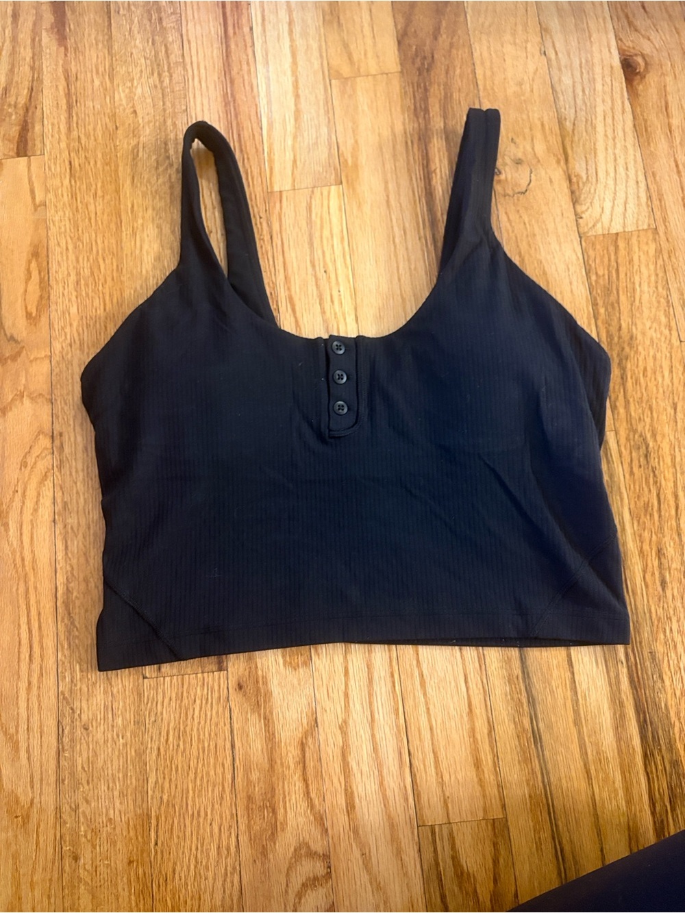 lululemon athletica Black Ribbed Crop Tank with Button Placket